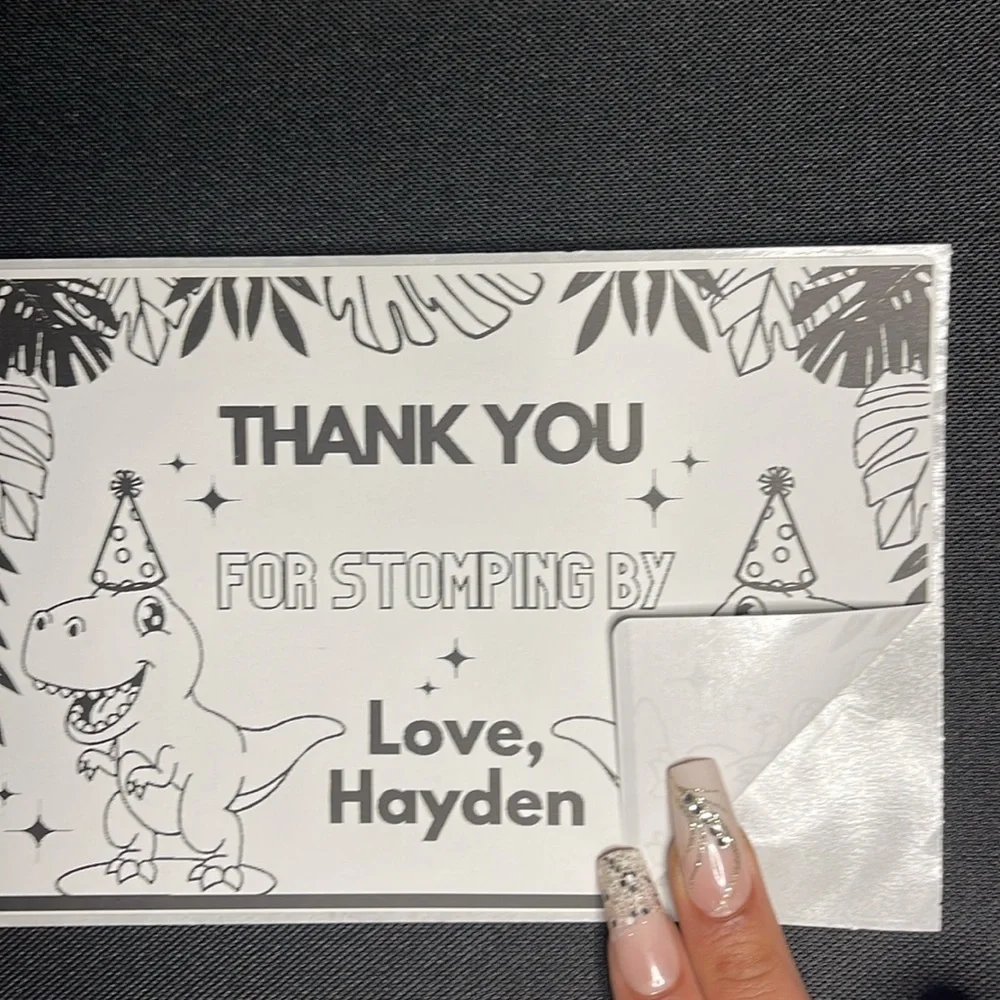 Custom Birthday Labels | 50 | Thermal Labels | Black and White | Dinosaur